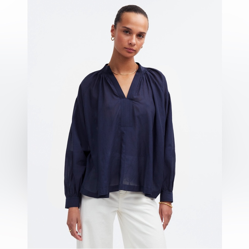 Madewell Shirred Long-Sleeve Top